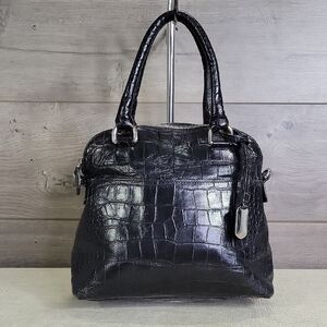 Furla Black Crocodile-Embossed Leather Handbag